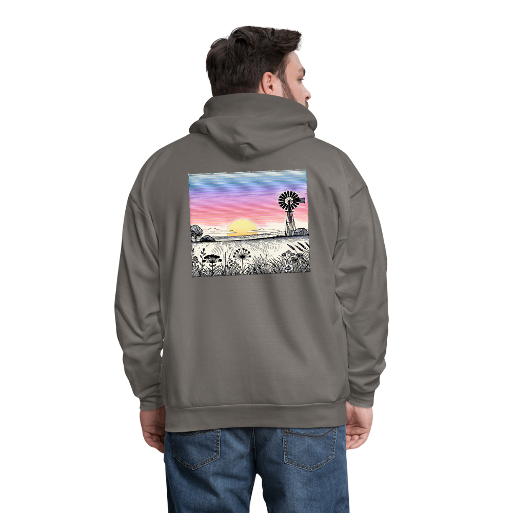 Men's Colored Prairie Landscape Graphic Hoodie with Logo - asphalt gray