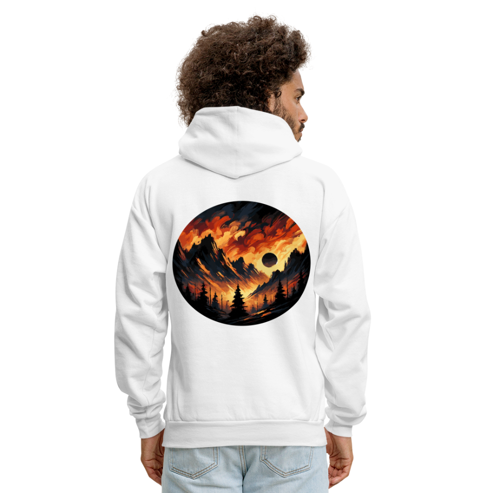 Men's Brushed Orange and Black Mountain Range Graphic Hoodie with Logo - white