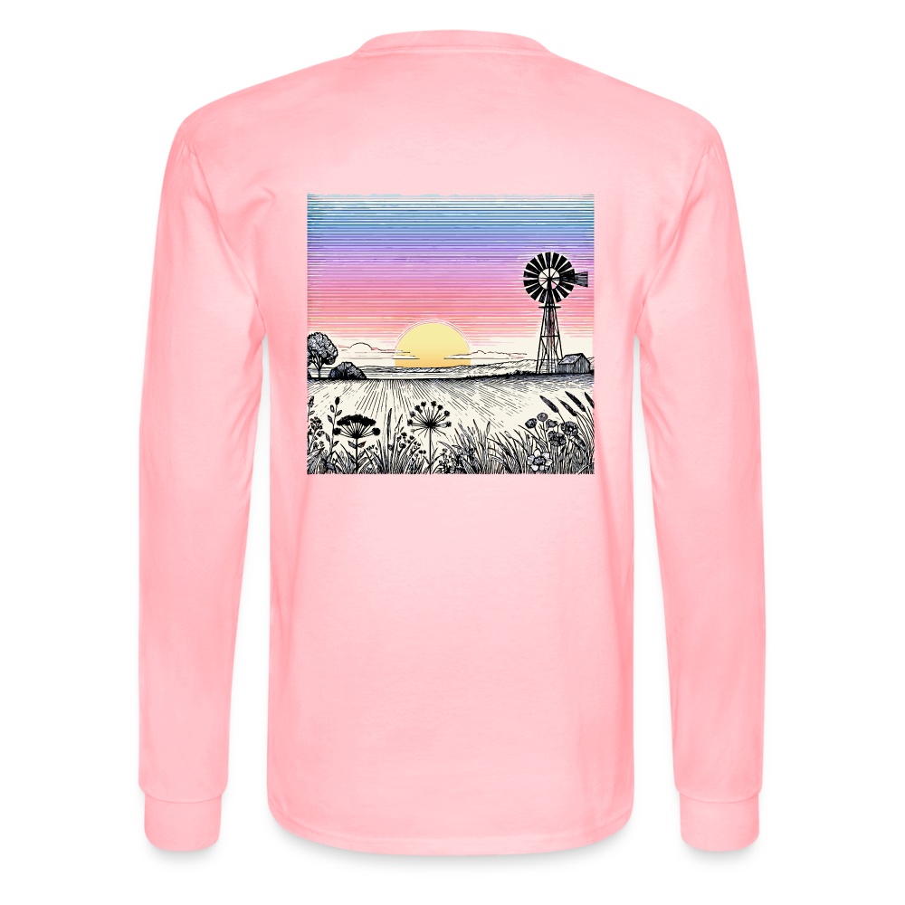 Men's Colored Prairie Landscape Graphic Long Sleeve Shirt with Logo - pink