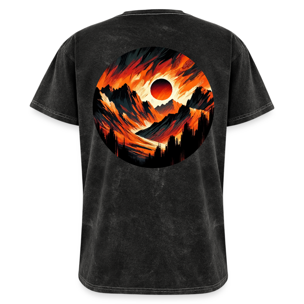 Orange and Black Mountain Range Graphic Unisex Mineral Wash T-shirt with Logo - mineral black