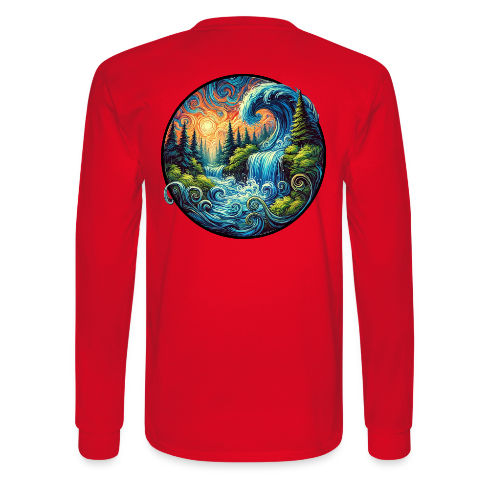 Men's Waterfall Graphic Long Sleeve Shirt with Logo - red