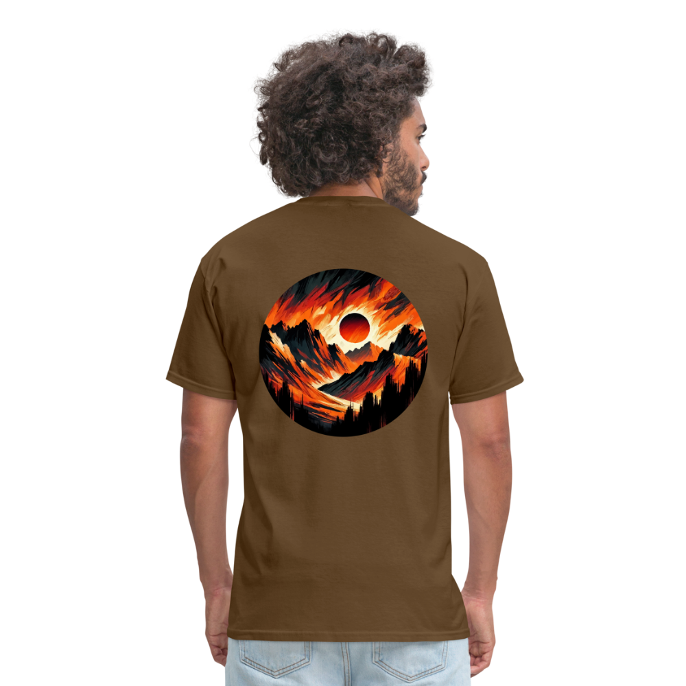 Orange and Black Mountain Range Unisex Classic T-Shirt with Logo - brown