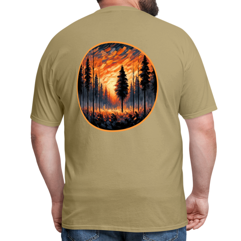 Orange Forest Sunset Unisex Classic T-Shirt with Logo - khaki