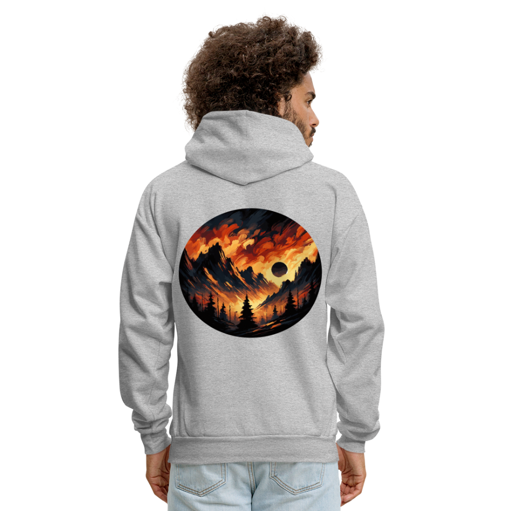 Men's Brushed Orange and Black Mountain Range Graphic Hoodie with Logo - heather gray