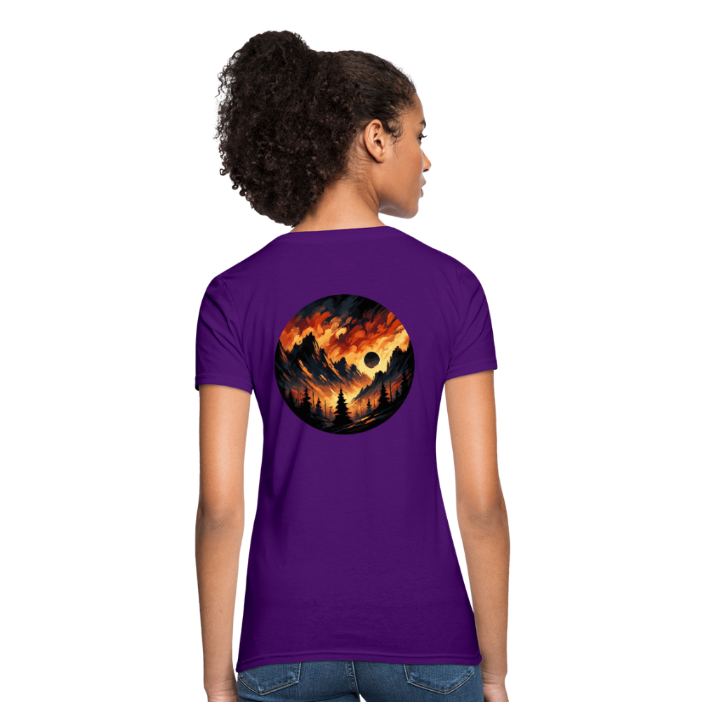 Women's Brushed Orange and Black Mountain Range T-Shirt with Logo - purple