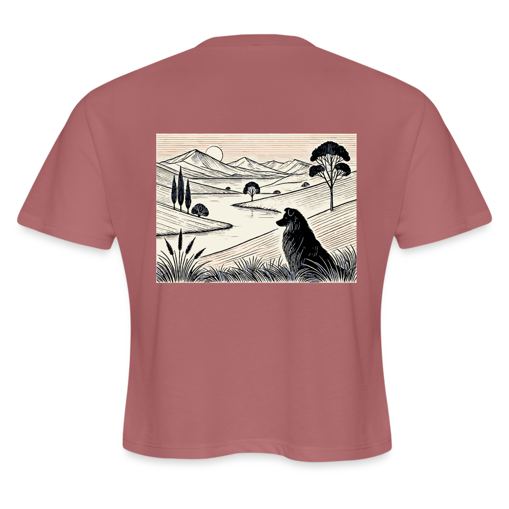 Women's Australian Shepherd Prairie Graphic Cropped T-Shirt with Logo - mauve