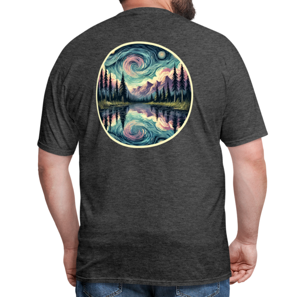 Purple Swirling Sky Reflected on Lake Graphic Unisex Classic T-Shirt with Logo - heather black