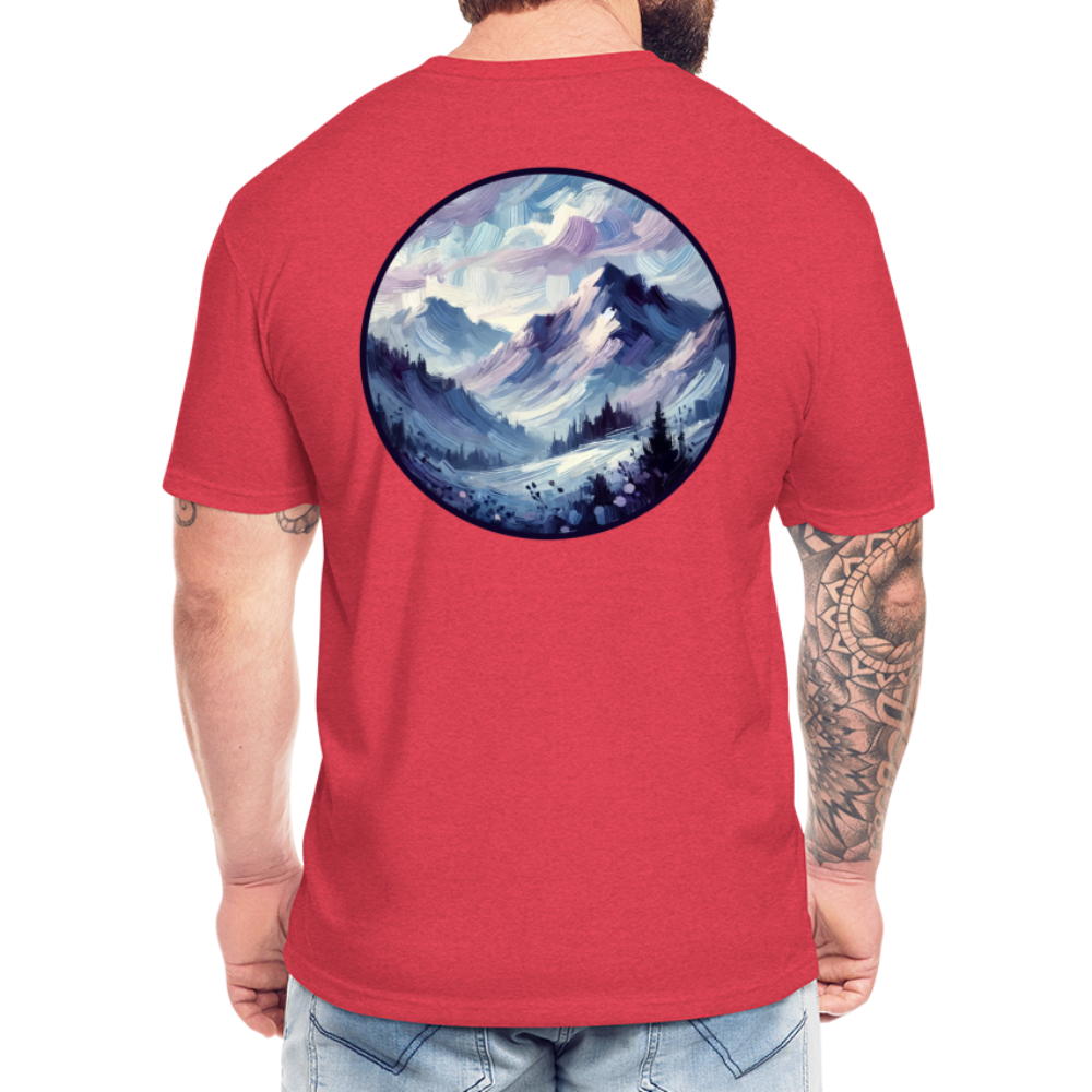 Lavender Blue Mountain Range Graphic Unisex Fitted Cotton/Poly T-Shirt with Logo - heather red