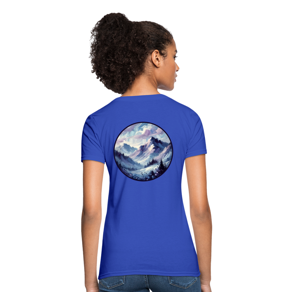 Women's Lavender Blue Mountain Range T-Shirt with Logo - royal blue