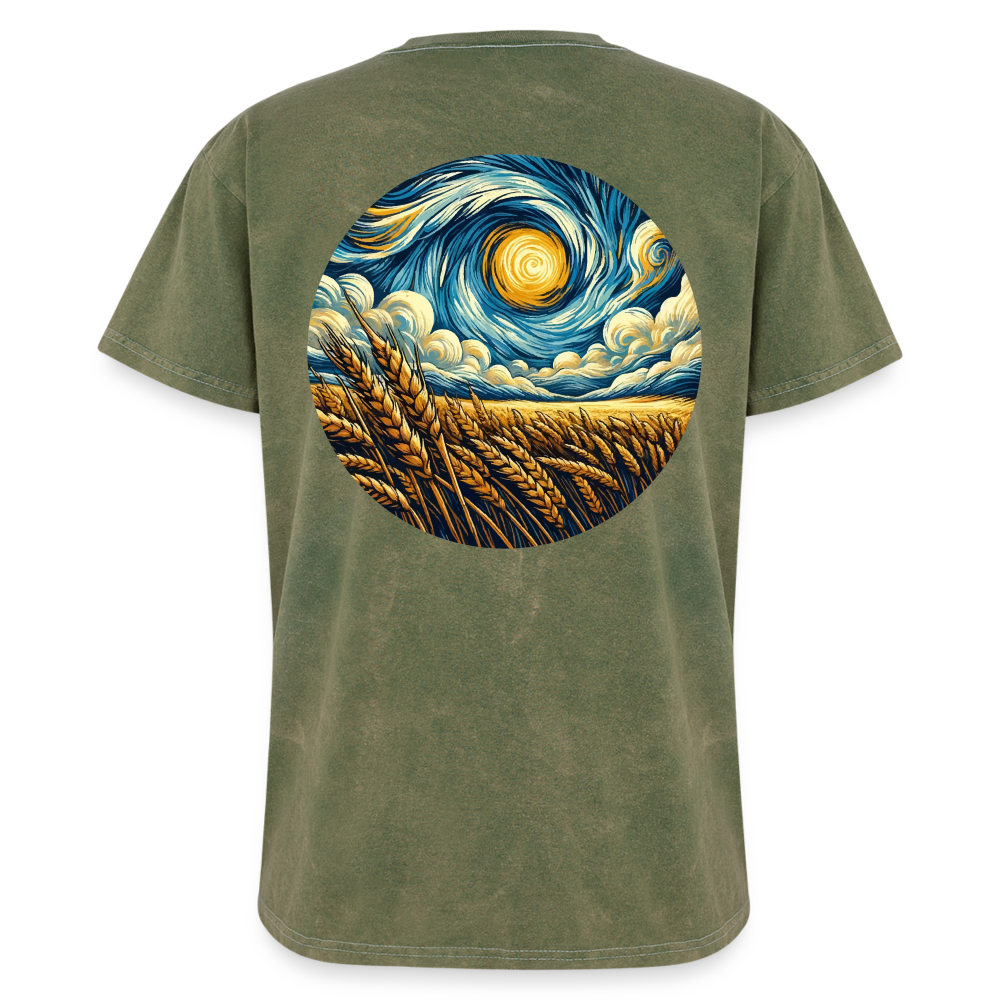 Wheat Field Graphic Unisex Mineral Wash T-shirt with Logo - mineral green