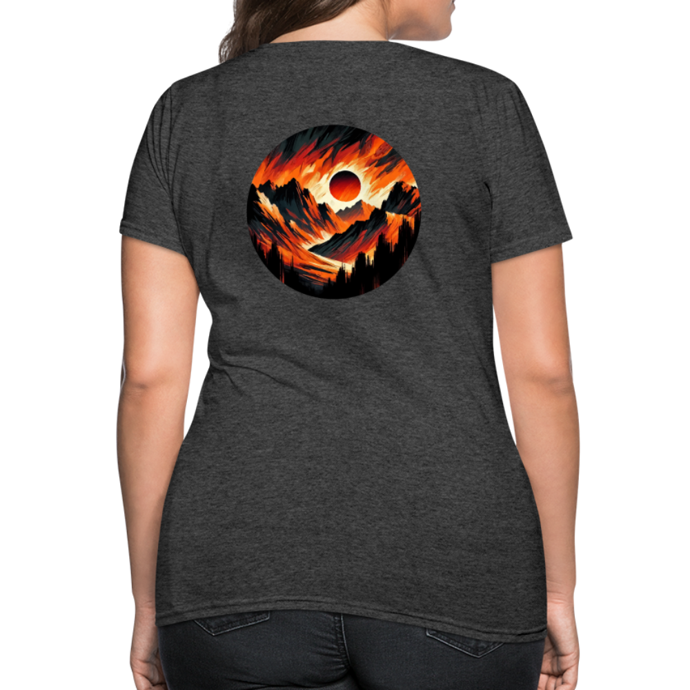 Women's Orange and Black Mountain Range T-Shirt with Logo - heather black