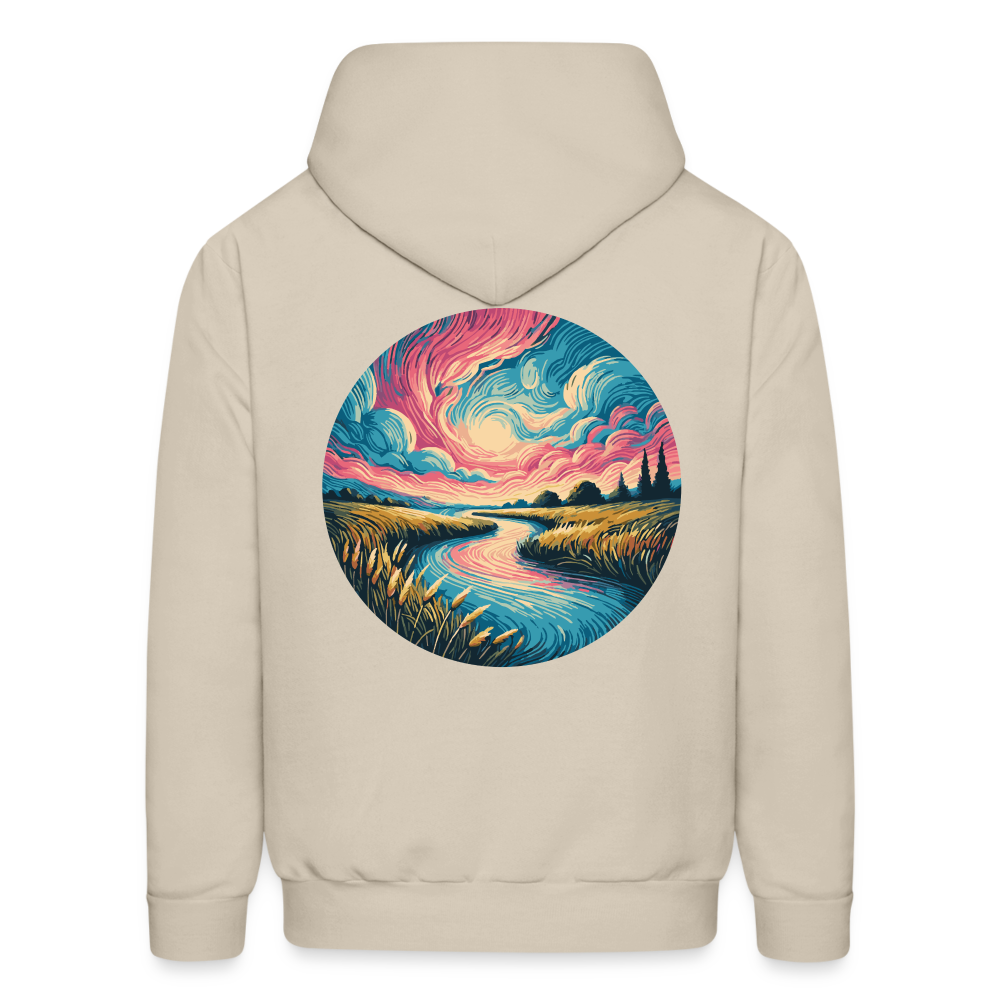 Men's River Pink and Blue Sky Graphic Hoodie with Logo - Sand