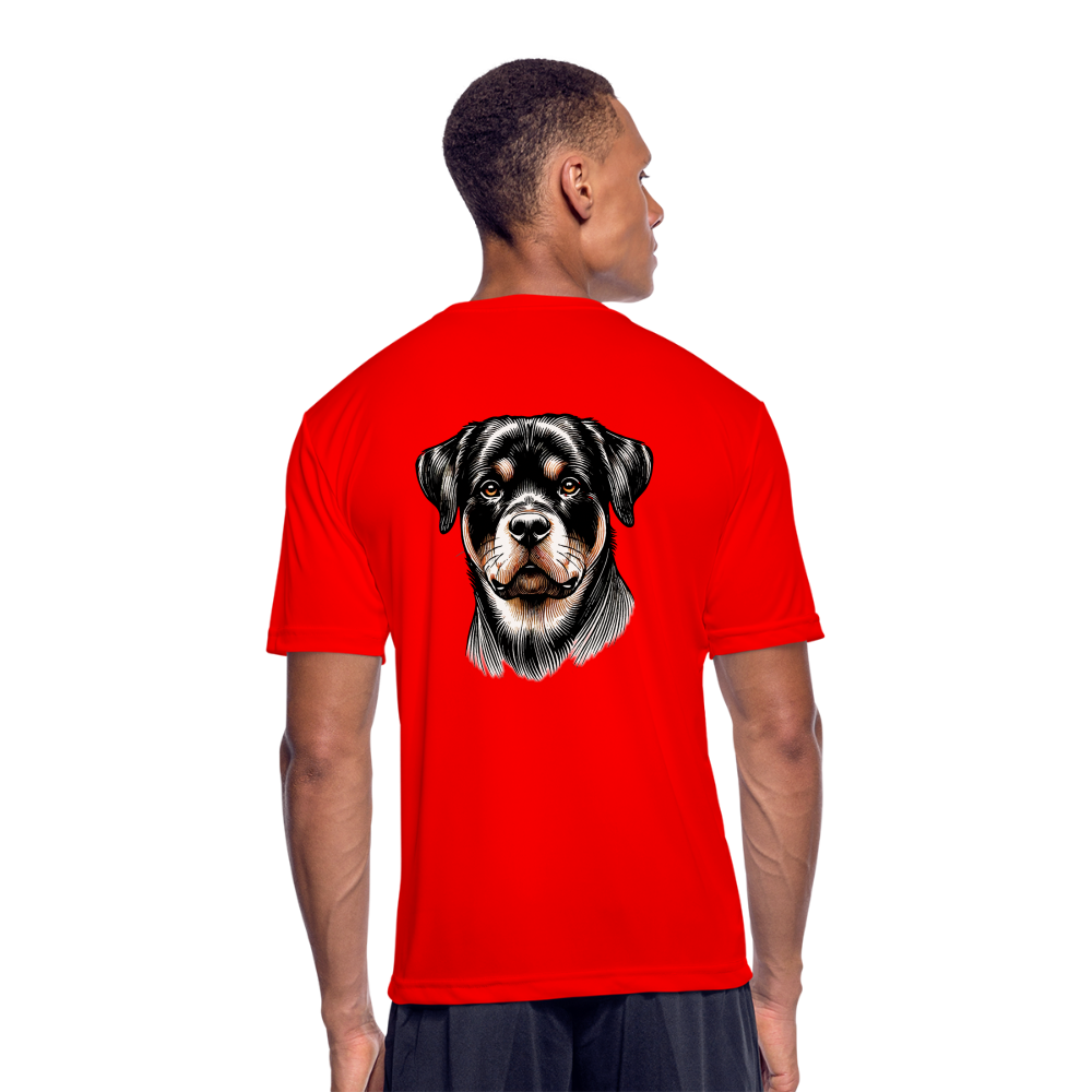 Men’s Fine Line Rottweiler Graphic Moisture Wicking Performance T-Shirt with Logo - red