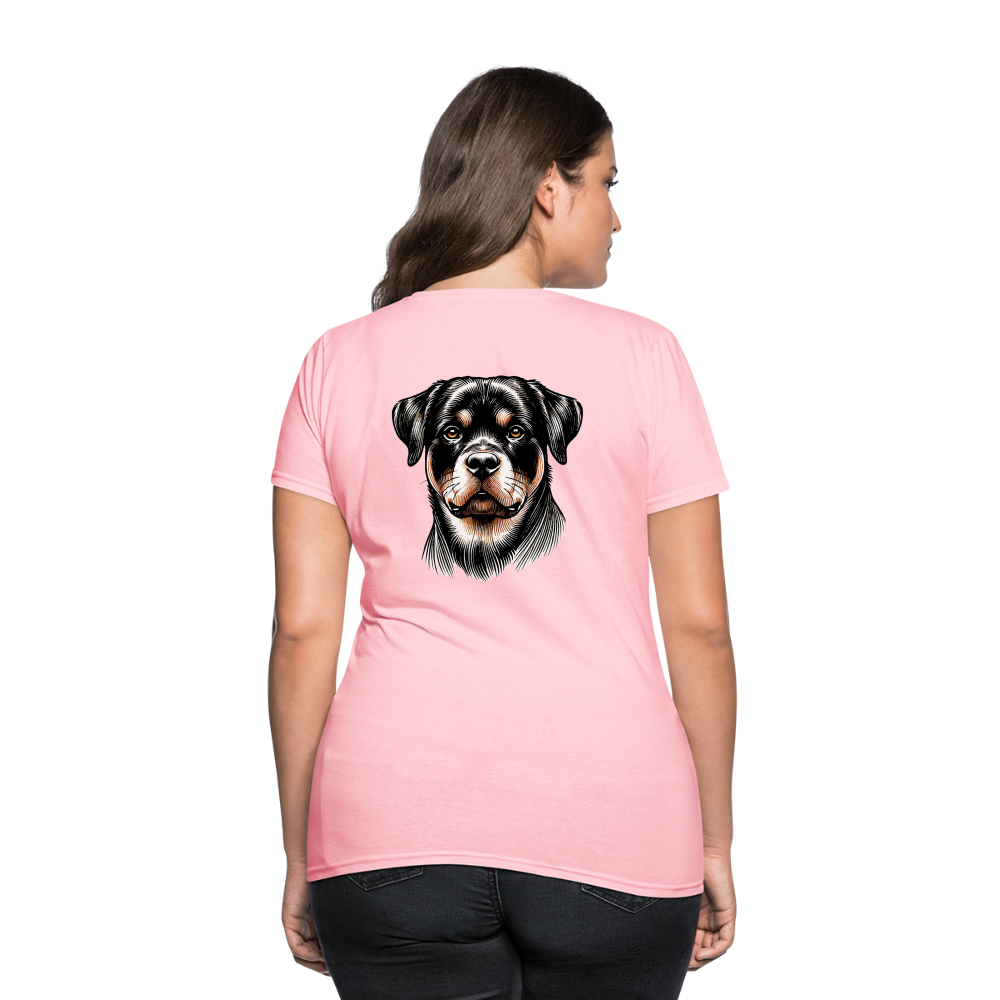 Fine Line Rottweiler Graphic Women's T-Shirt with Logo - pink