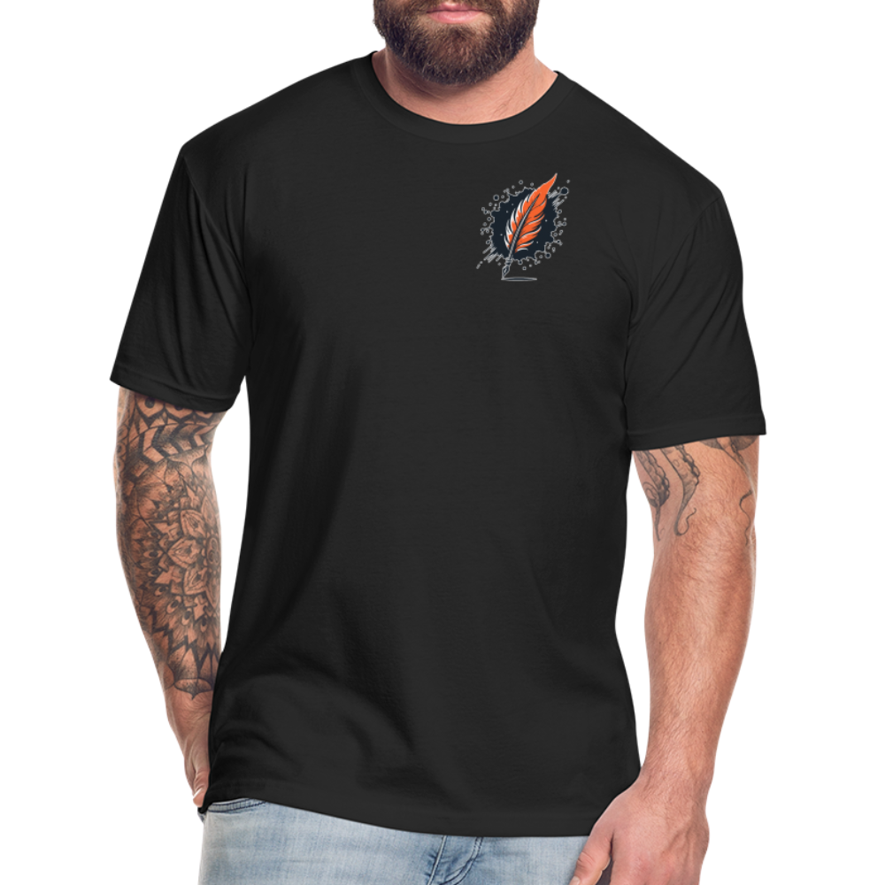 Orange and Black Mountain Range Graphic Unisex Fitted Cotton/Poly T-Shirt with Logo - black