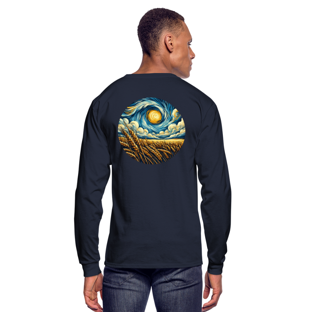 Men's Wheat Field Graphic Long Sleeve Shirt with Logo - navy