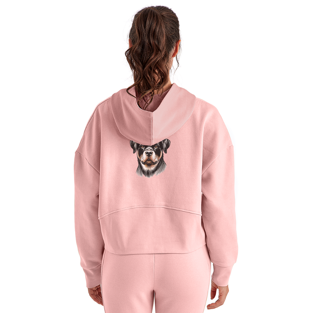 Women's Fine Line Rottweiler Graphic Half Zip Cropped Hoodie with Logo - light pink