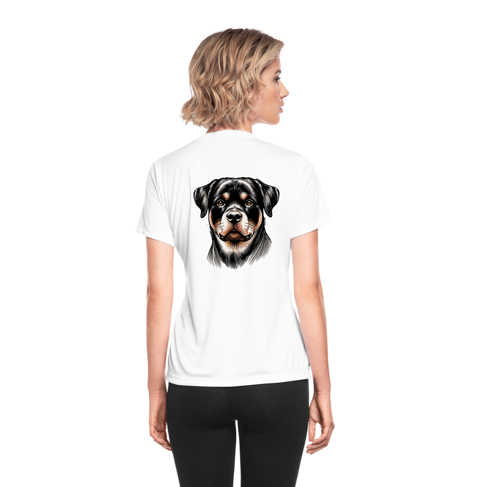 Women's Fine Line Rottweiler Graphic Moisture Wicking Performance T-Shirt with Logo - white