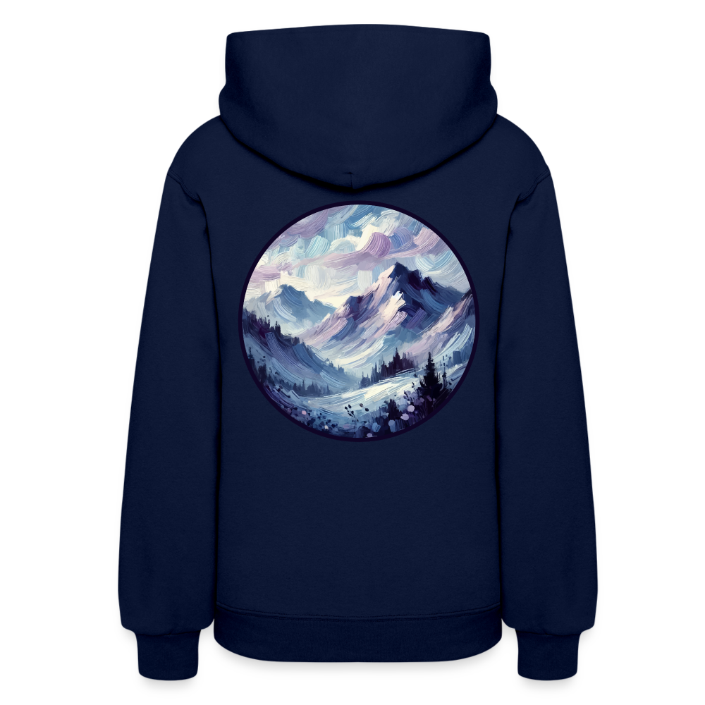 Women's Lavender Blue Mountain Range Graphic Hoodie with Logo - navy