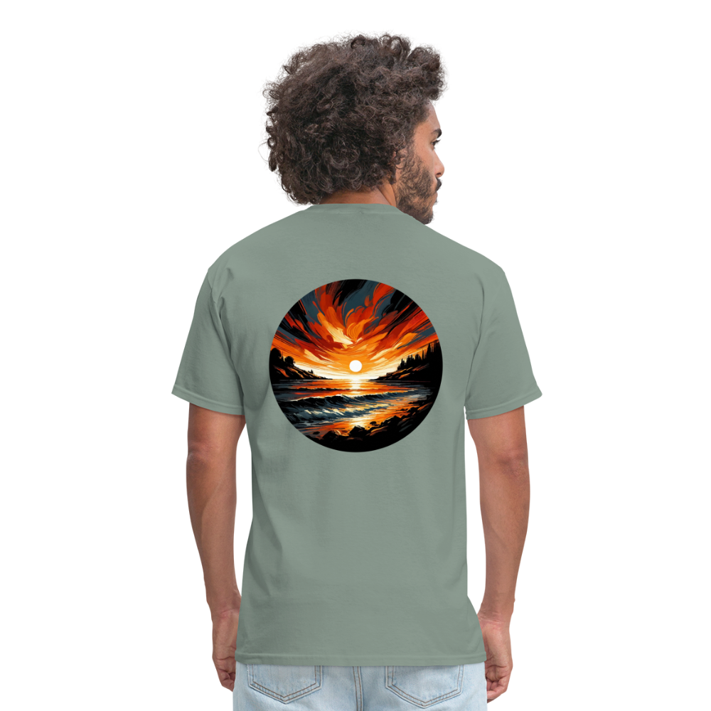 Beach Sunset Graphic Unisex Classic T-Shirt with Logo - sage