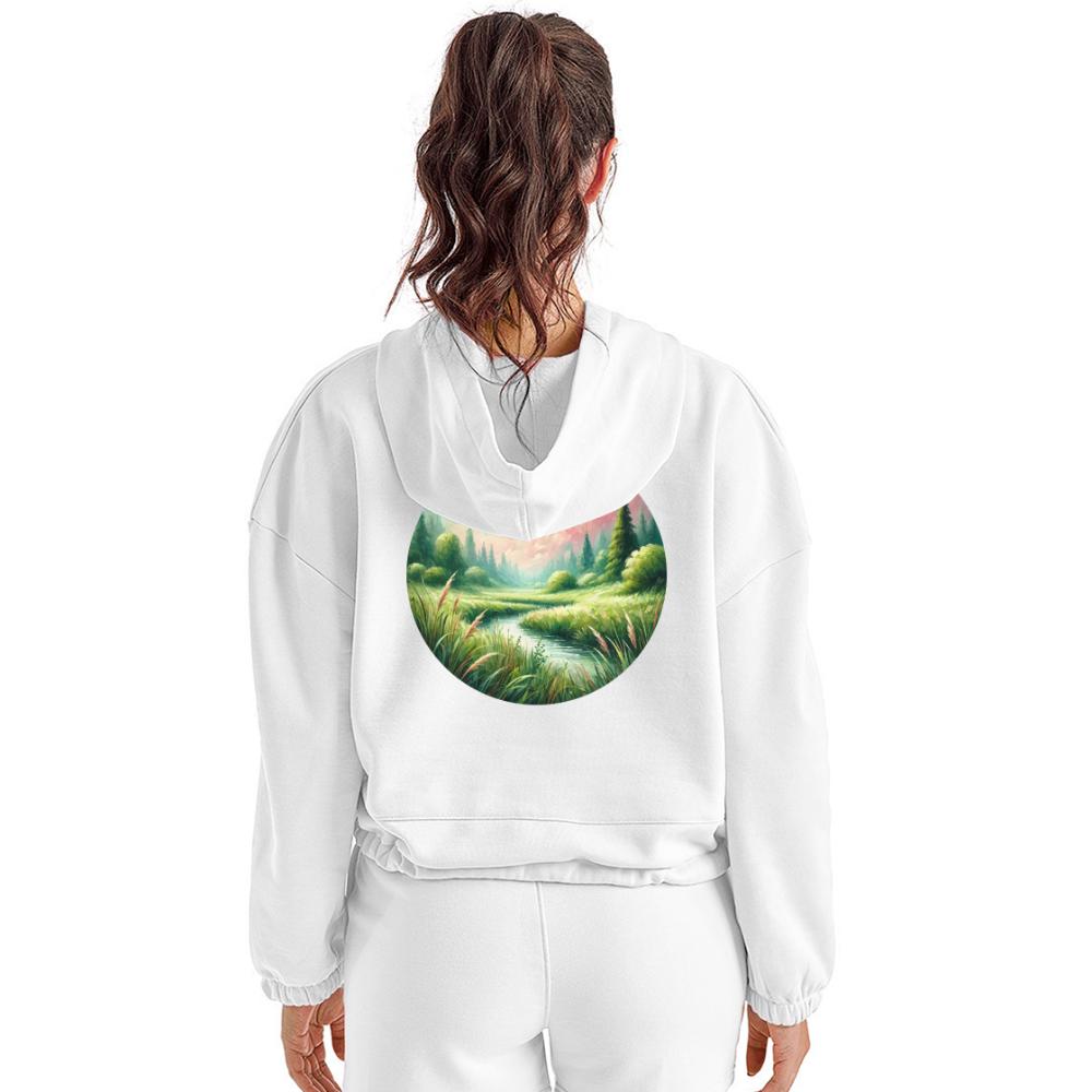 Women’s Meadow Graphic Cropped Hoodie with Logo - white