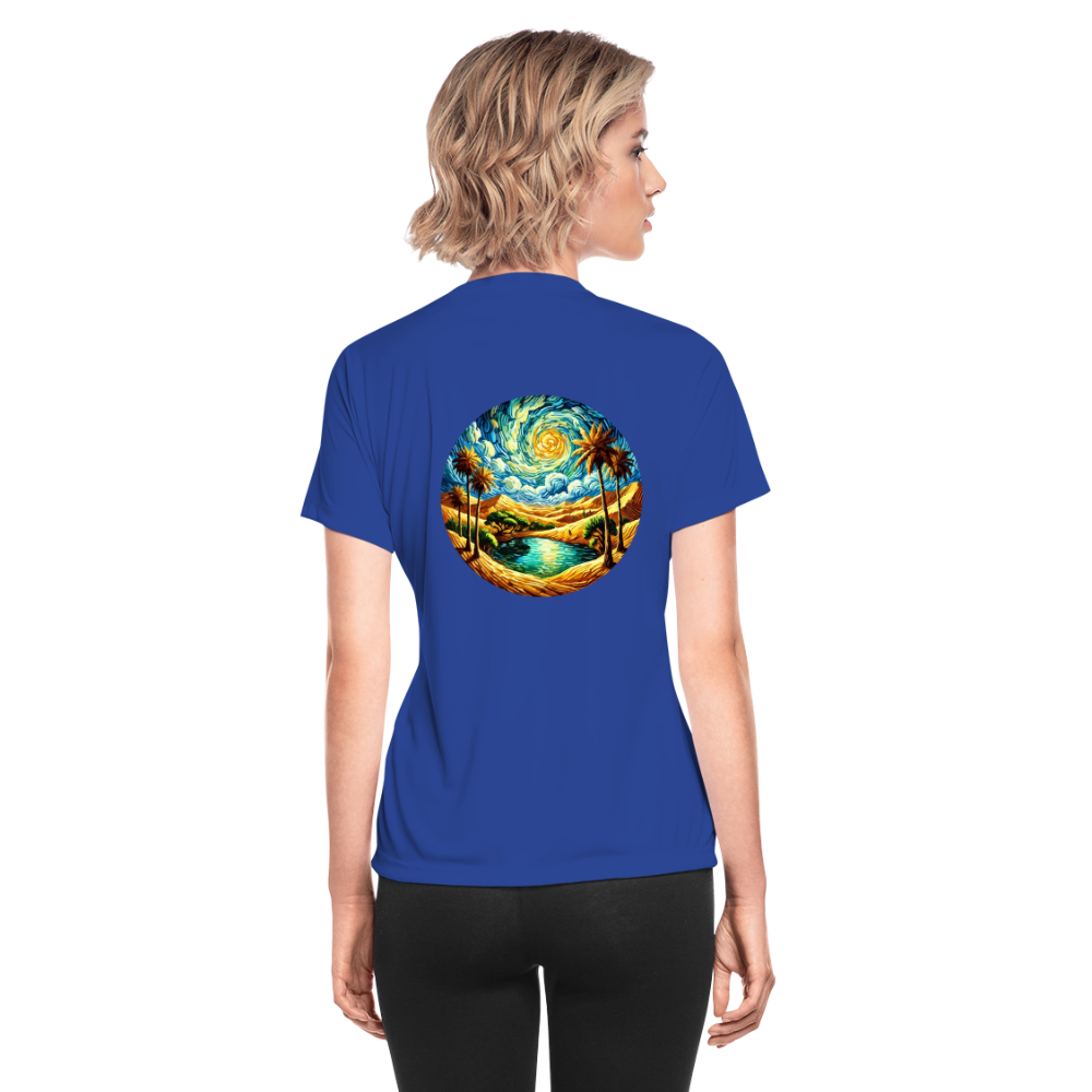 Women's Desert Oasis Graphic Moisture Wicking Performance T-Shirt with Logo - royal blue