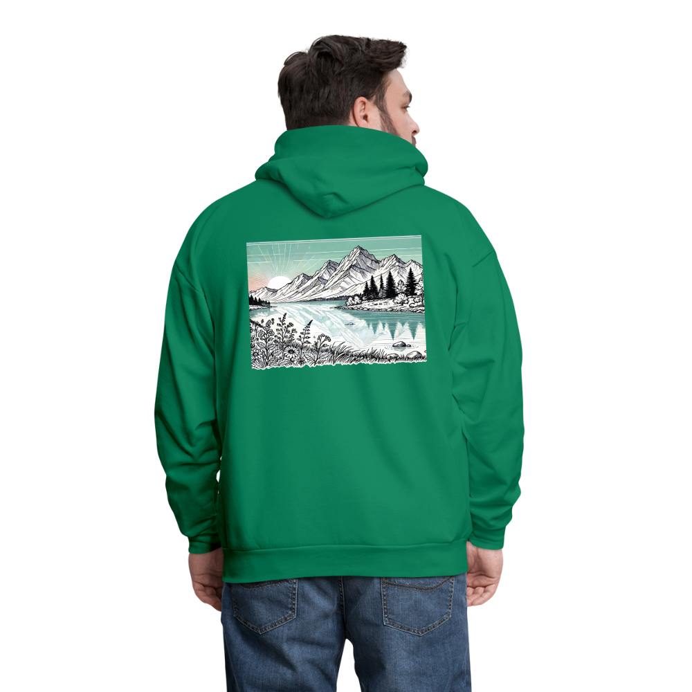 Men's Colored Mountain Lake Landscape Graphic Hoodie with Logo - kelly green