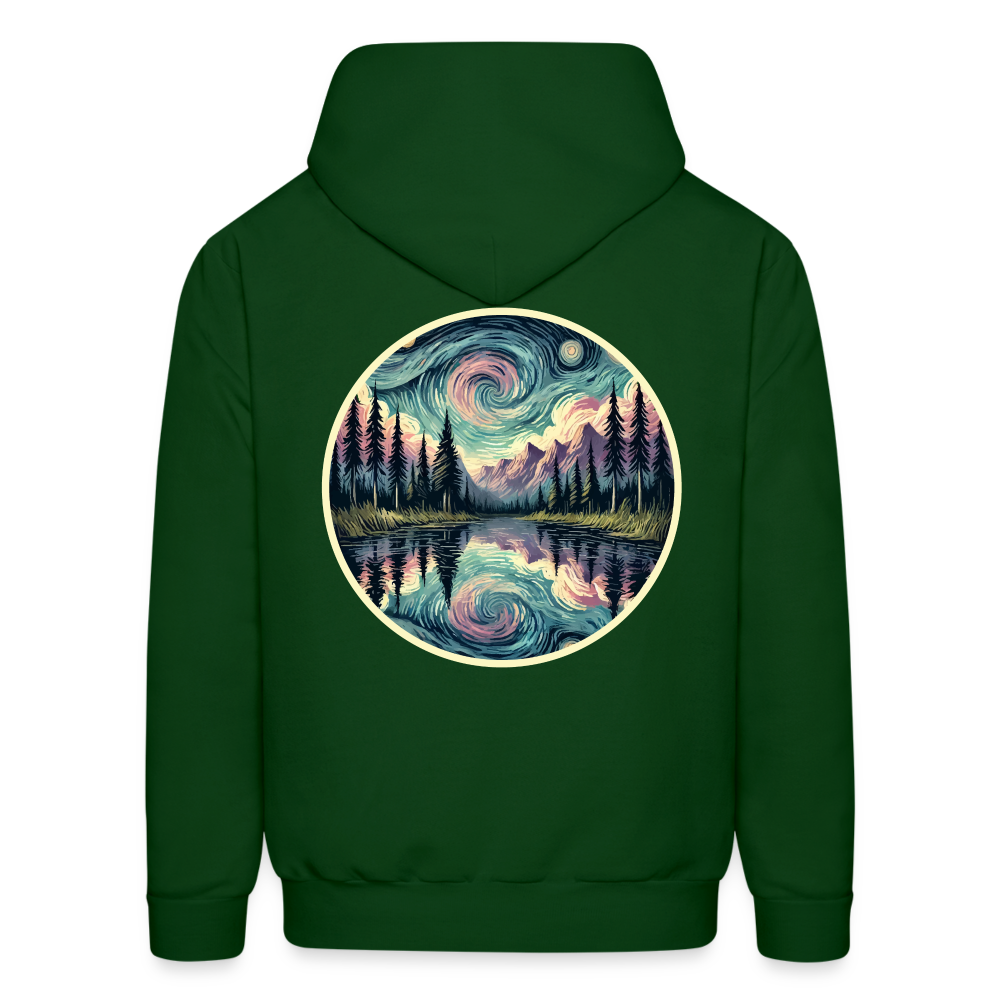 Men's Purple Swirling Sky Reflected on Lake Graphic Hoodie with Logo - forest green