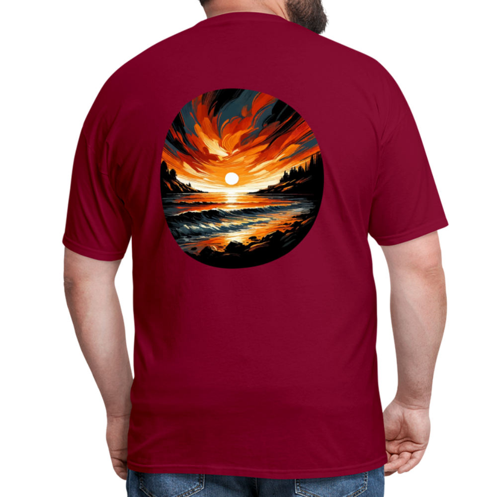 Beach Sunset Graphic Unisex Classic T-Shirt with Logo - burgundy