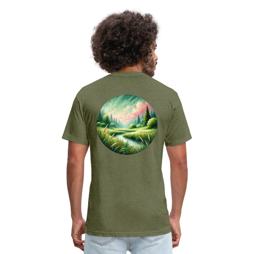 Meadow Graphic Unisex Fitted Cotton/Poly T-Shirt with Logo - heather military green