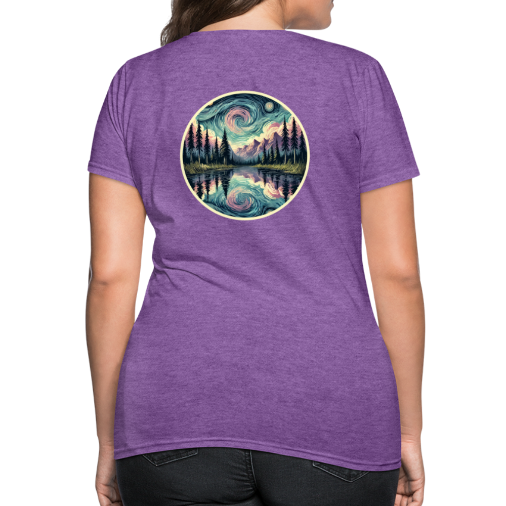 Women's Purple Swirling Sky Reflected on Lake Graphic T-Shirt with Logo - purple heather