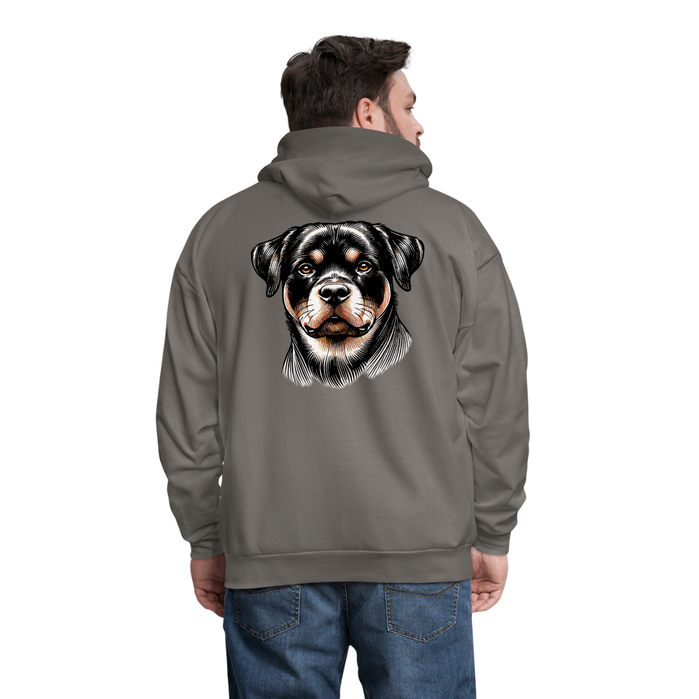 Men's Fine Line Rottweiler Graphic Hoodie with Logo - asphalt gray