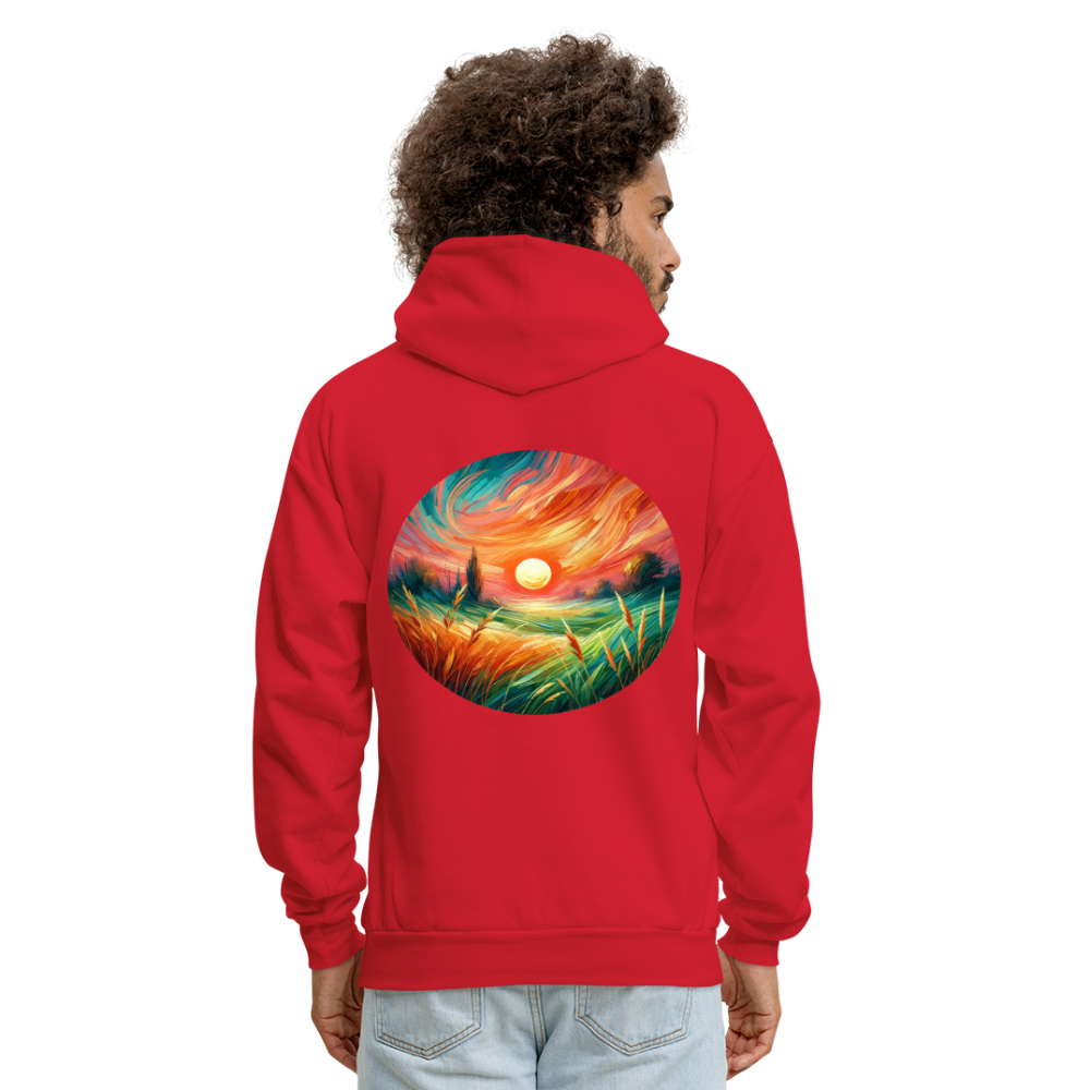 Men's Pink Wheat Field Graphic Hoodie with Logo - red