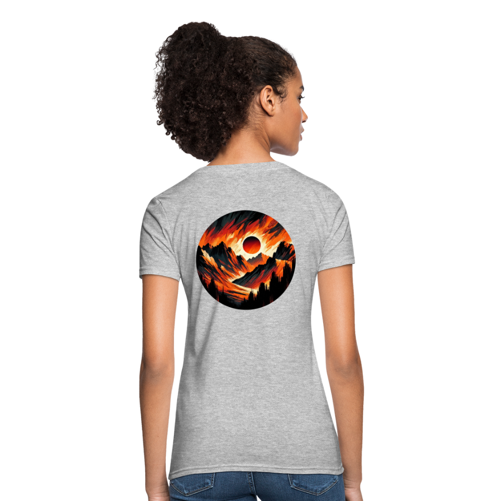 Women's Orange and Black Mountain Range T-Shirt with Logo - heather gray