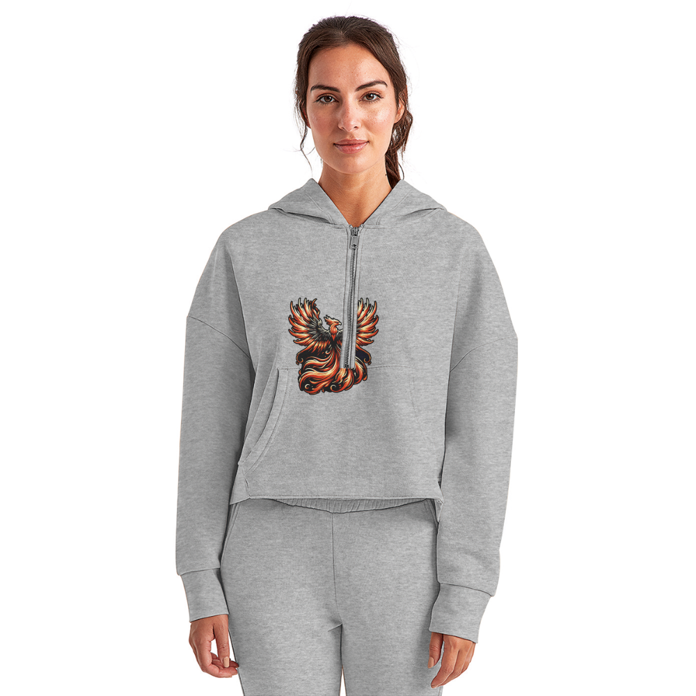 Women's Phoenix Graphic Half Zip Cropped Hoodie with Logo - heather gray