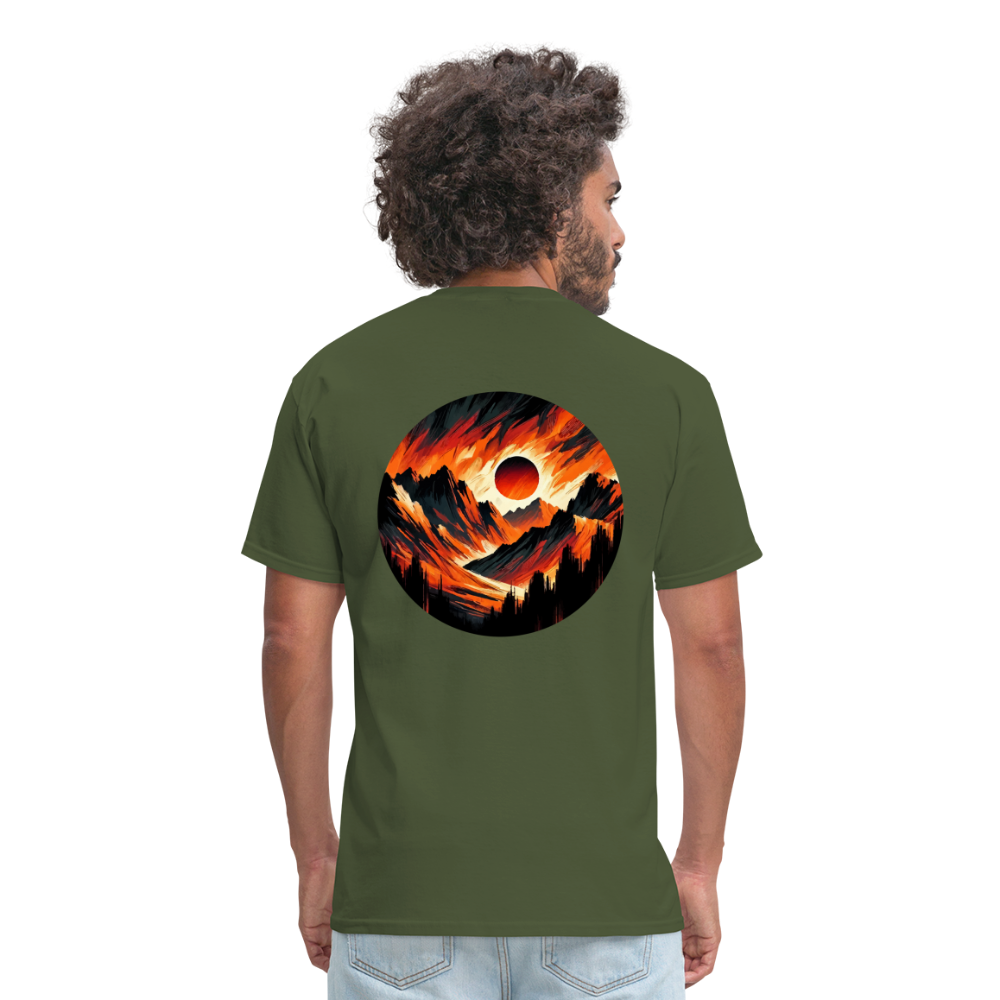 Orange and Black Mountain Range Unisex Classic T-Shirt with Logo - military green