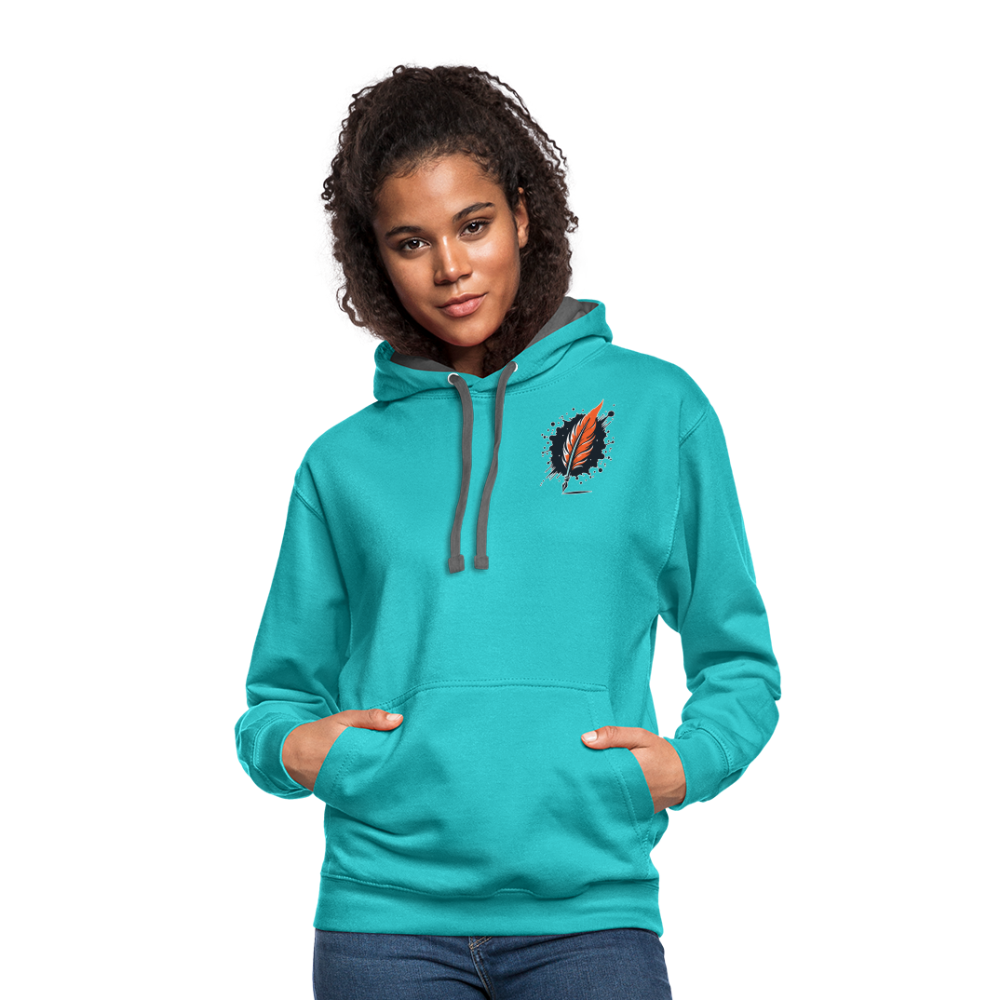 Orange Swirling Mountains Graphic Unisex Contrast Hoodie with Logo - scuba blue/asphalt