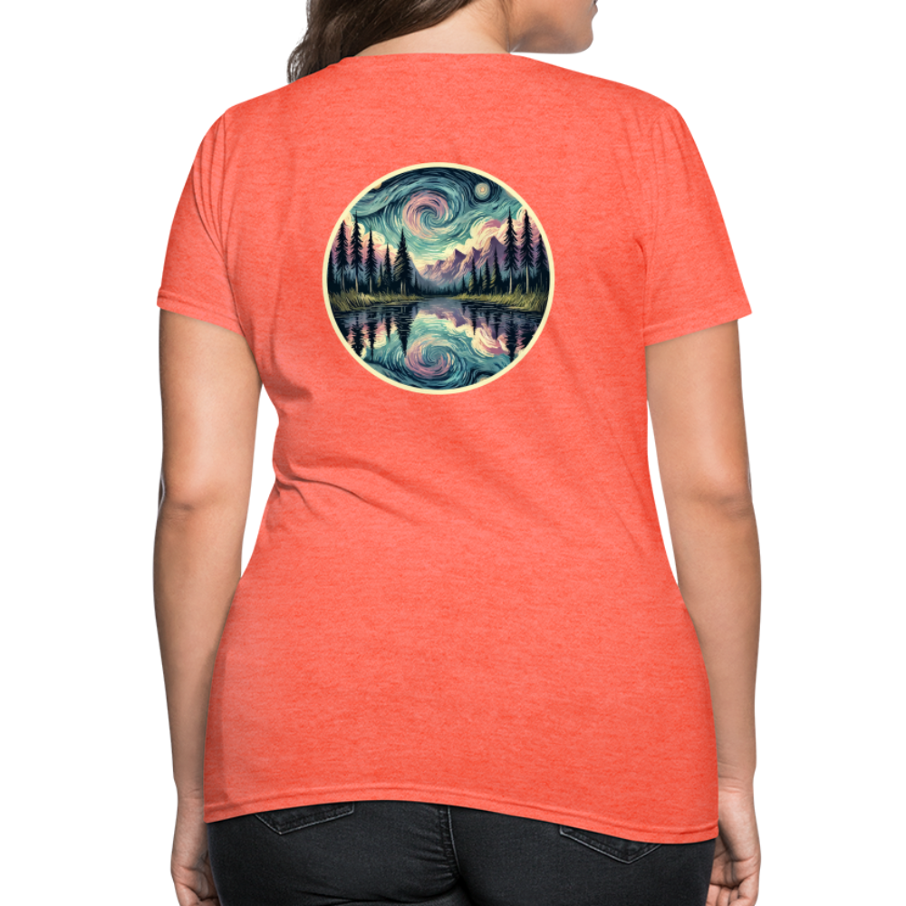 Women's Purple Swirling Sky Reflected on Lake Graphic T-Shirt with Logo - heather coral