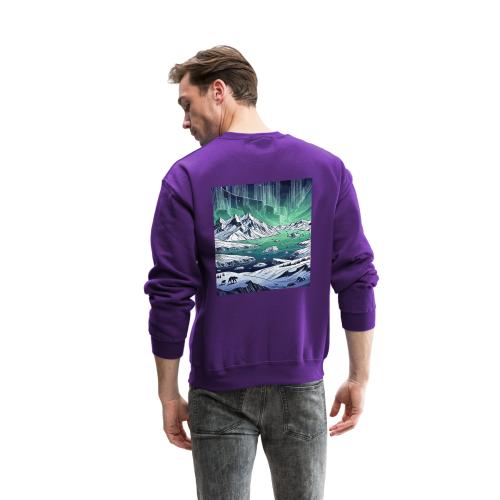 Colored Northern Lights Arctic Landscape Graphic Crewneck Sweatshirt with Logo - purple