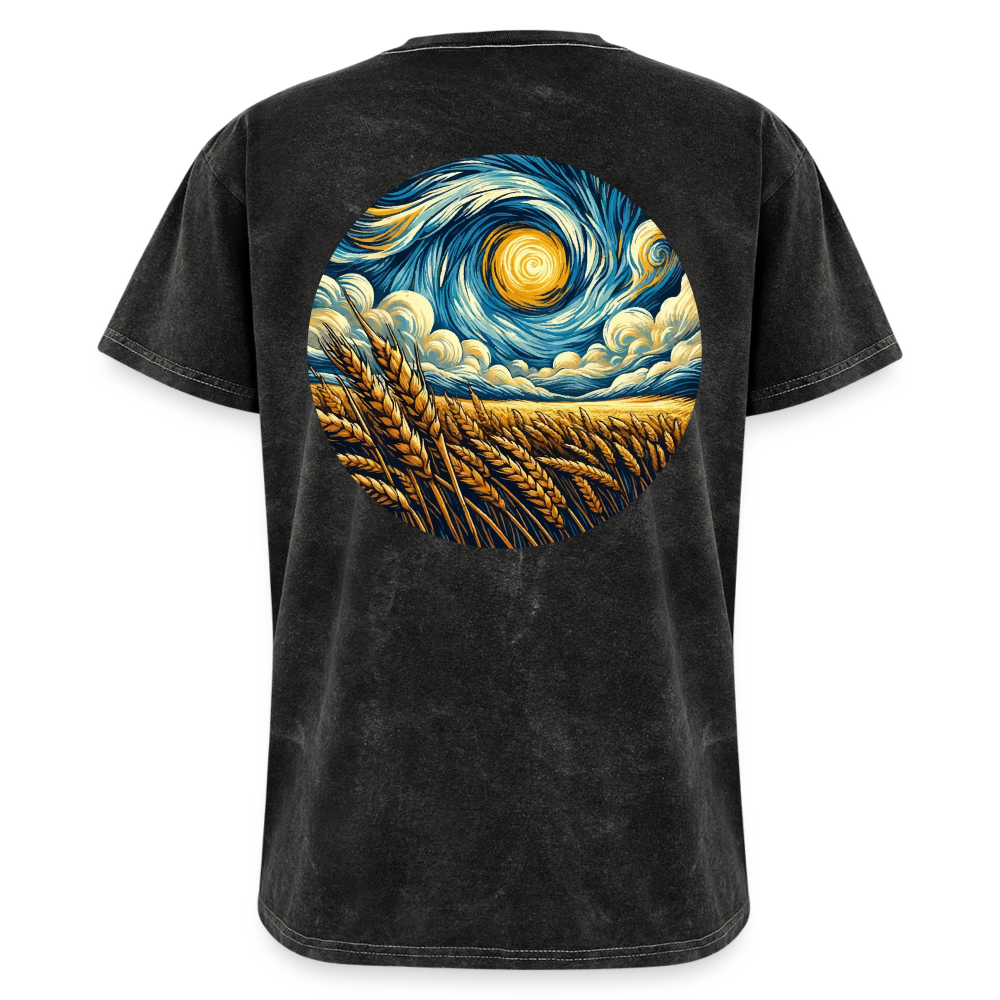 Wheat Field Graphic Unisex Mineral Wash T-shirt with Logo - mineral black