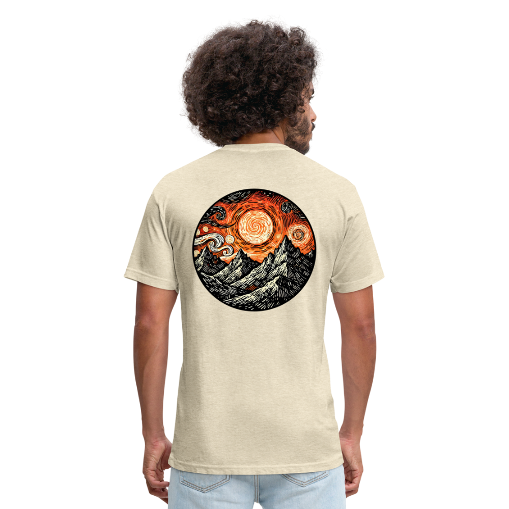 Orange Swirling Mountains Graphic Unisex Fitted Cotton/Poly T-Shirt with Logo - heather cream