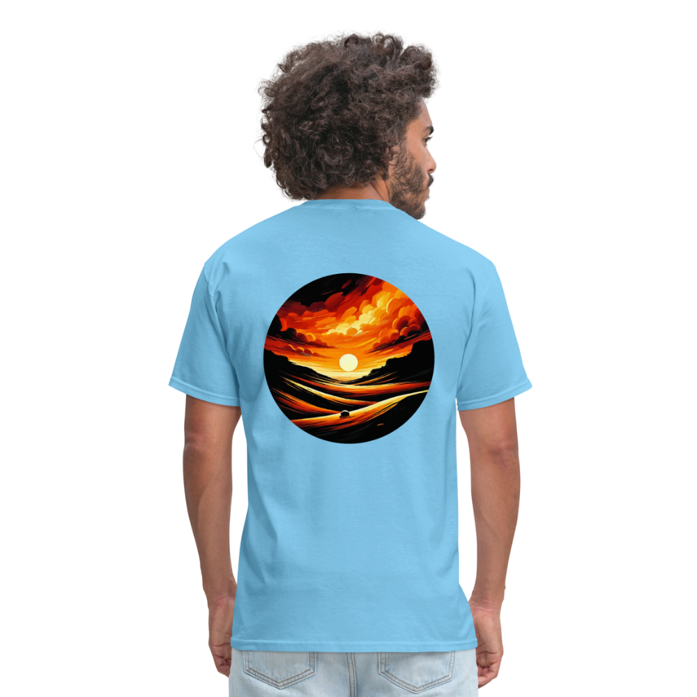 Desert Sunset Graphic Unisex Classic T-Shirt with Logo - aquatic blue