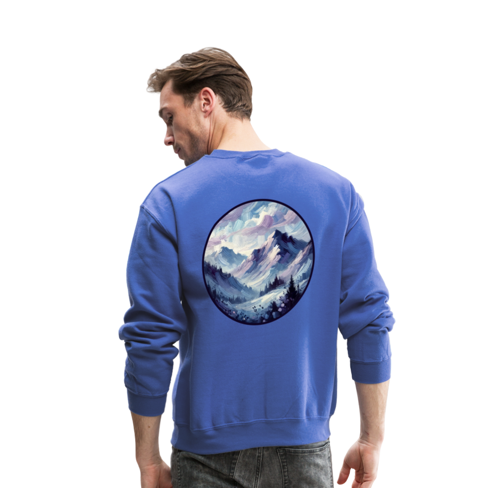 Lavender Blue Mountain Range Crewneck Sweatshirt with Logo - royal blue