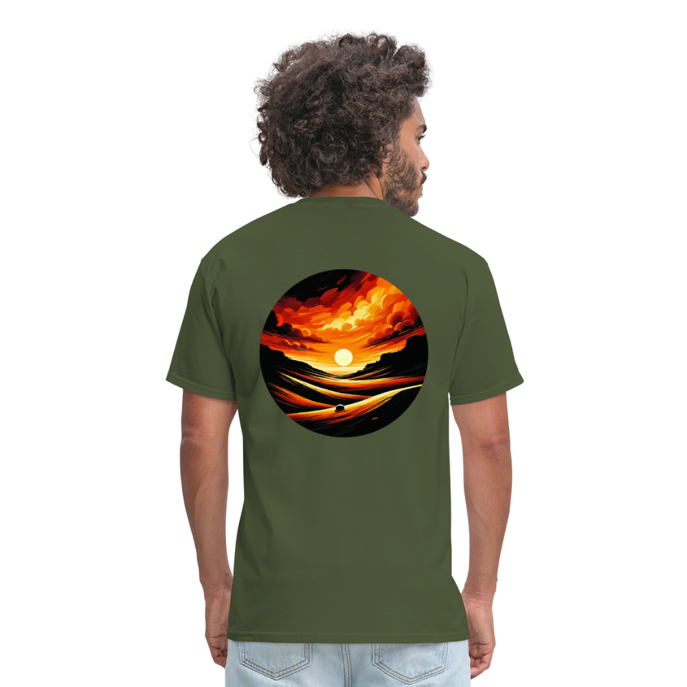 Desert Sunset Graphic Unisex Classic T-Shirt with Logo - military green