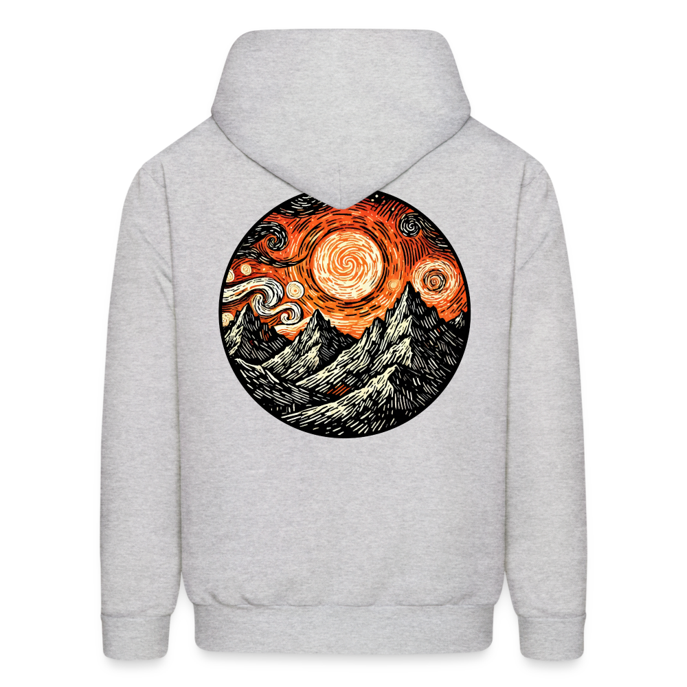 Men's Orange Swirling Mountains Graphic Hoodie with Logo - ash 