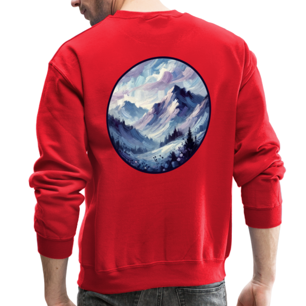 Lavender Blue Mountain Range Crewneck Sweatshirt with Logo - red