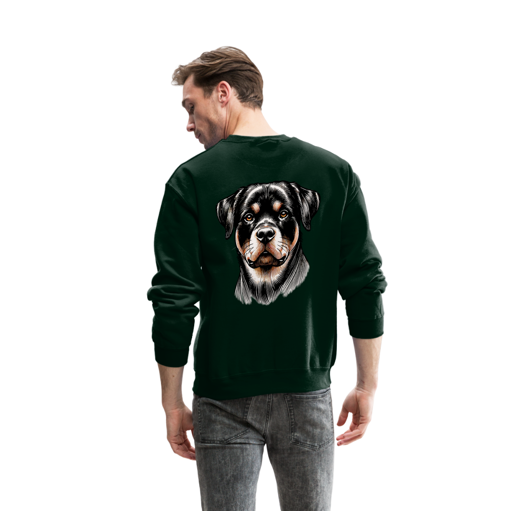 Fine Line Rottweiler Graphic Crewneck Sweatshirt with Logo - forest green