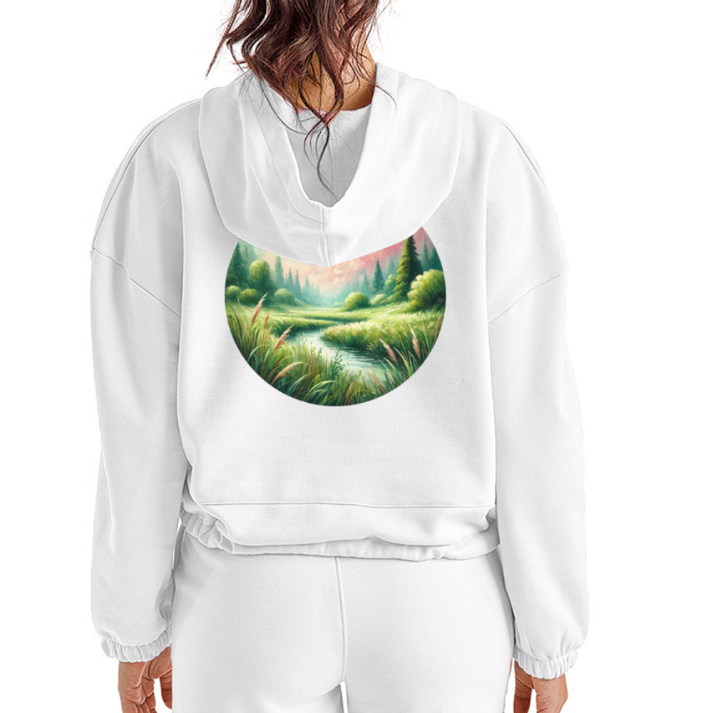 Women’s Meadow Graphic Cropped Hoodie with Logo - white