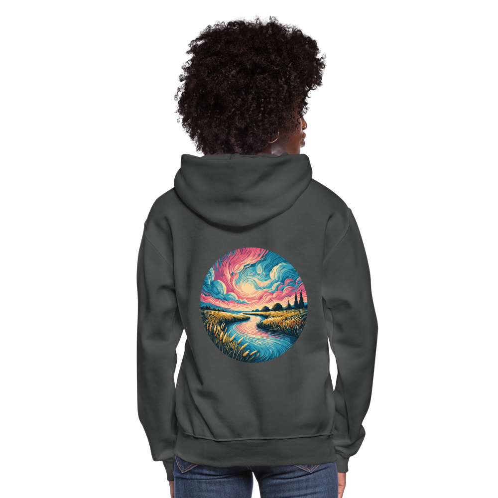 Women's River Pink and Blue Sky Graphic Hoodie with Logo - asphalt