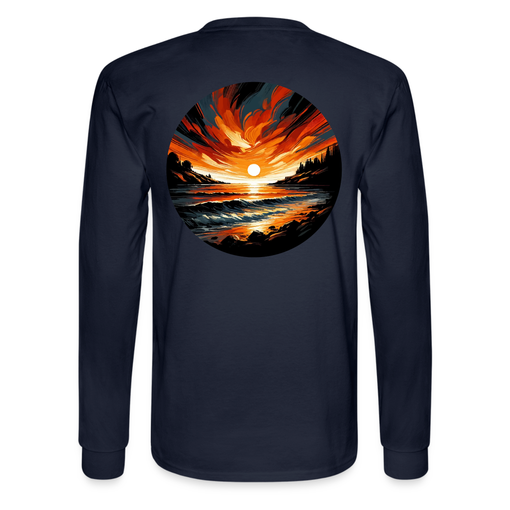 Men's Beach Sunset Graphic Long Sleeve Shirt with Logo - navy